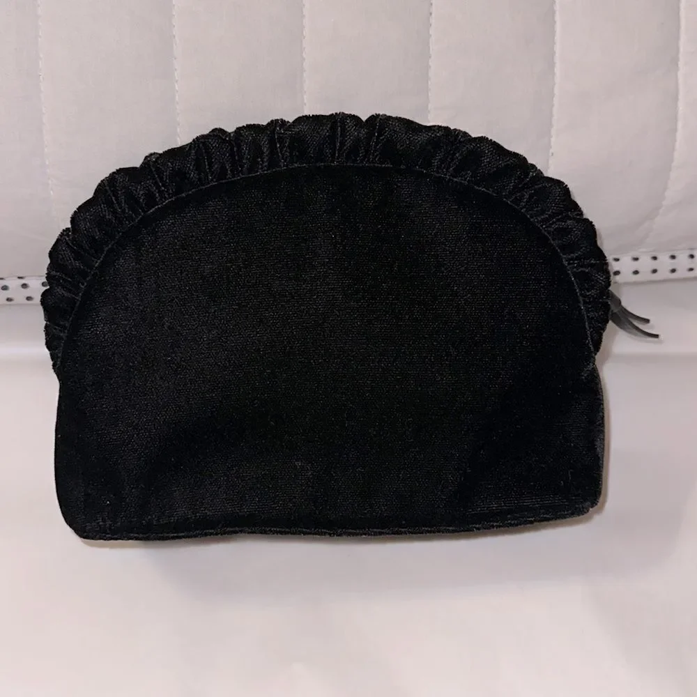 kate spade Black Velvet Ruffle Gold Tone Briar Lane Cosmetic Bag